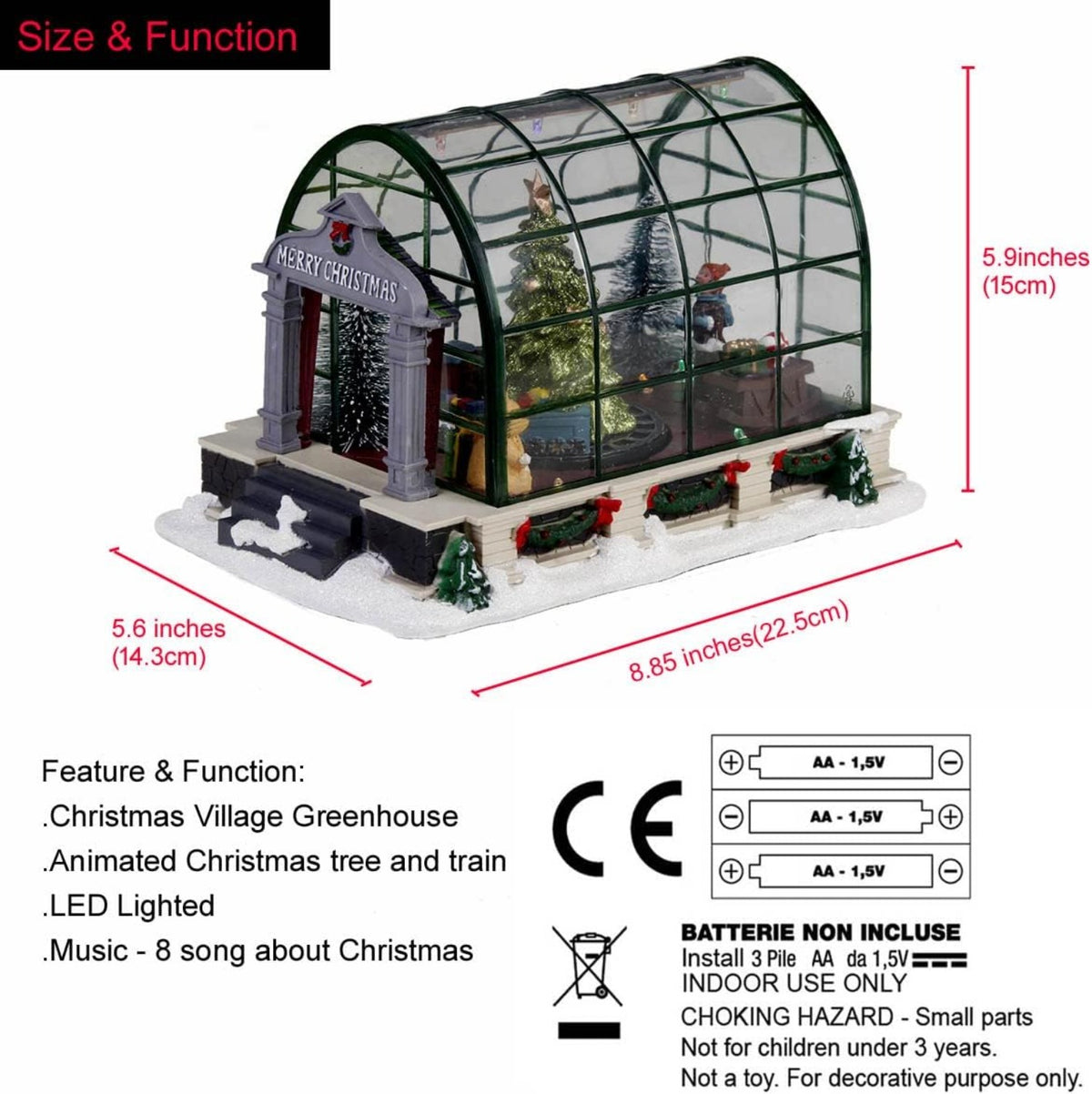 Musical Animated Christmas Village Greenhouse with Rotating Train & LED | innodept12 - product image 4