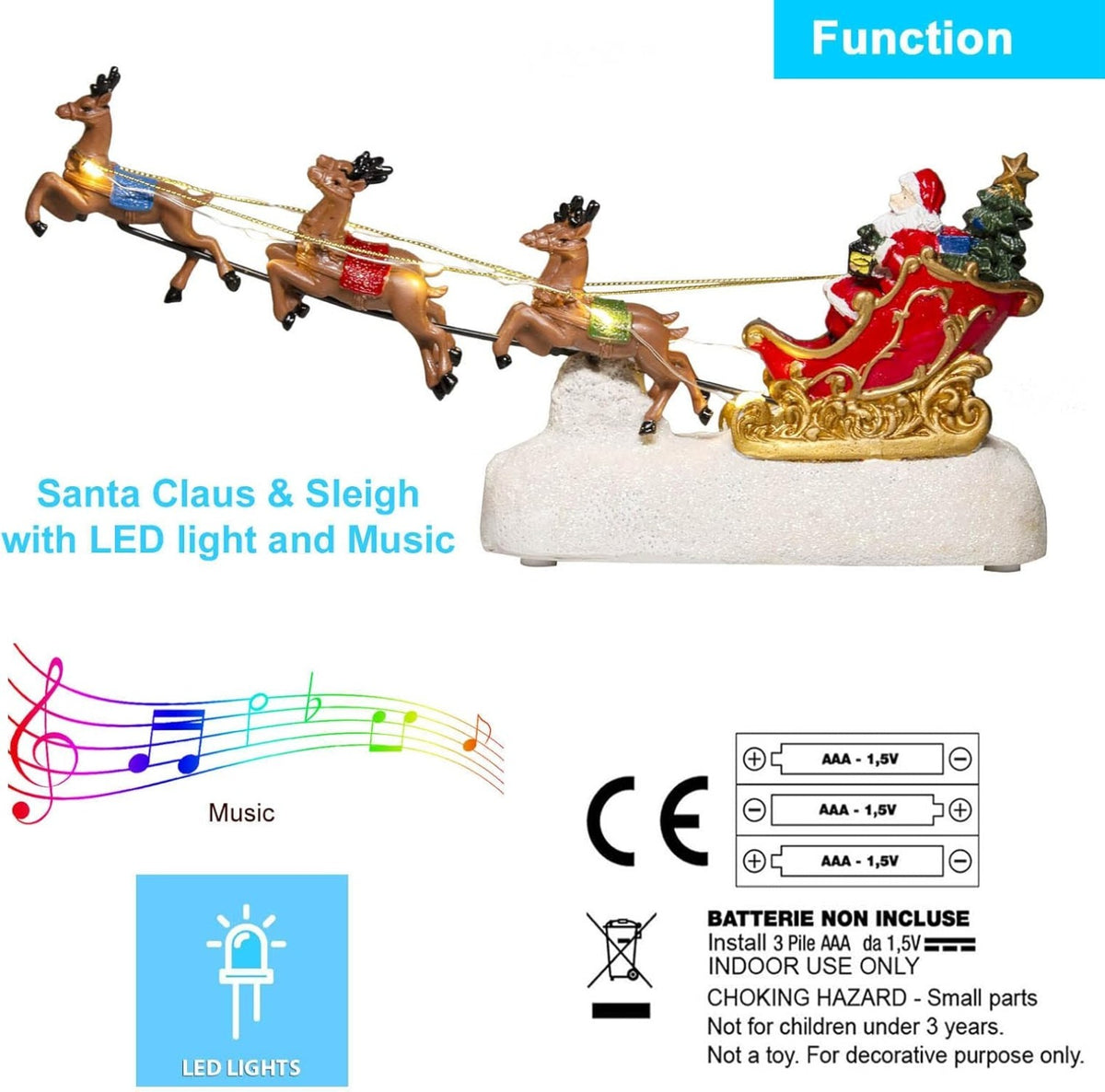 Christmas Lighted Santa Claus Sleigh with 5 Reindeers Flying - product image 4
