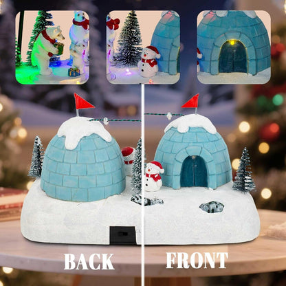 Christmas Village Animated Polar Bear Igloo with LED Light String ＆ Music - product image 4