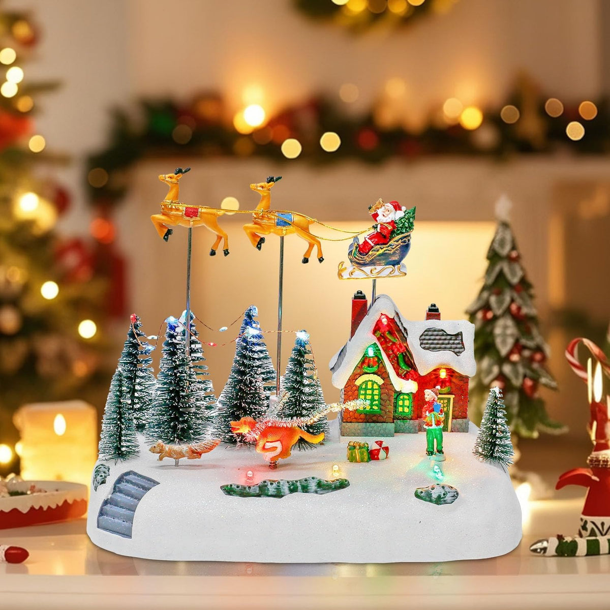 Animated Christmas Village with Flying Santa & Running Animals | innodept12 - product image 6