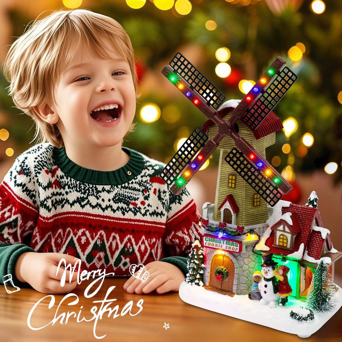 Christmas Village Animated Windmill Cookie Shop with Rotating Sails - product image 7