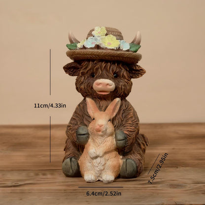 Cute Highland Cow Holding Bunny Figurine for Easter Spring Garden Decor - product image 4