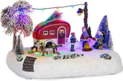 Christmas Village Animated RV Camping Scene with Moving Skaters & LED Campfire, Winter Outdoor Decor | innodept12 - product