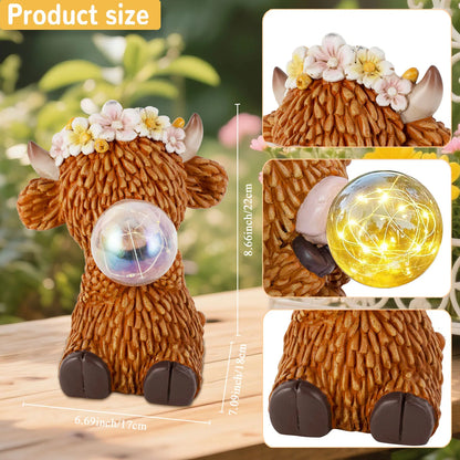 Solar Highland Cow Garden Statue with LED Globe for Outdoor Decor - product image 4