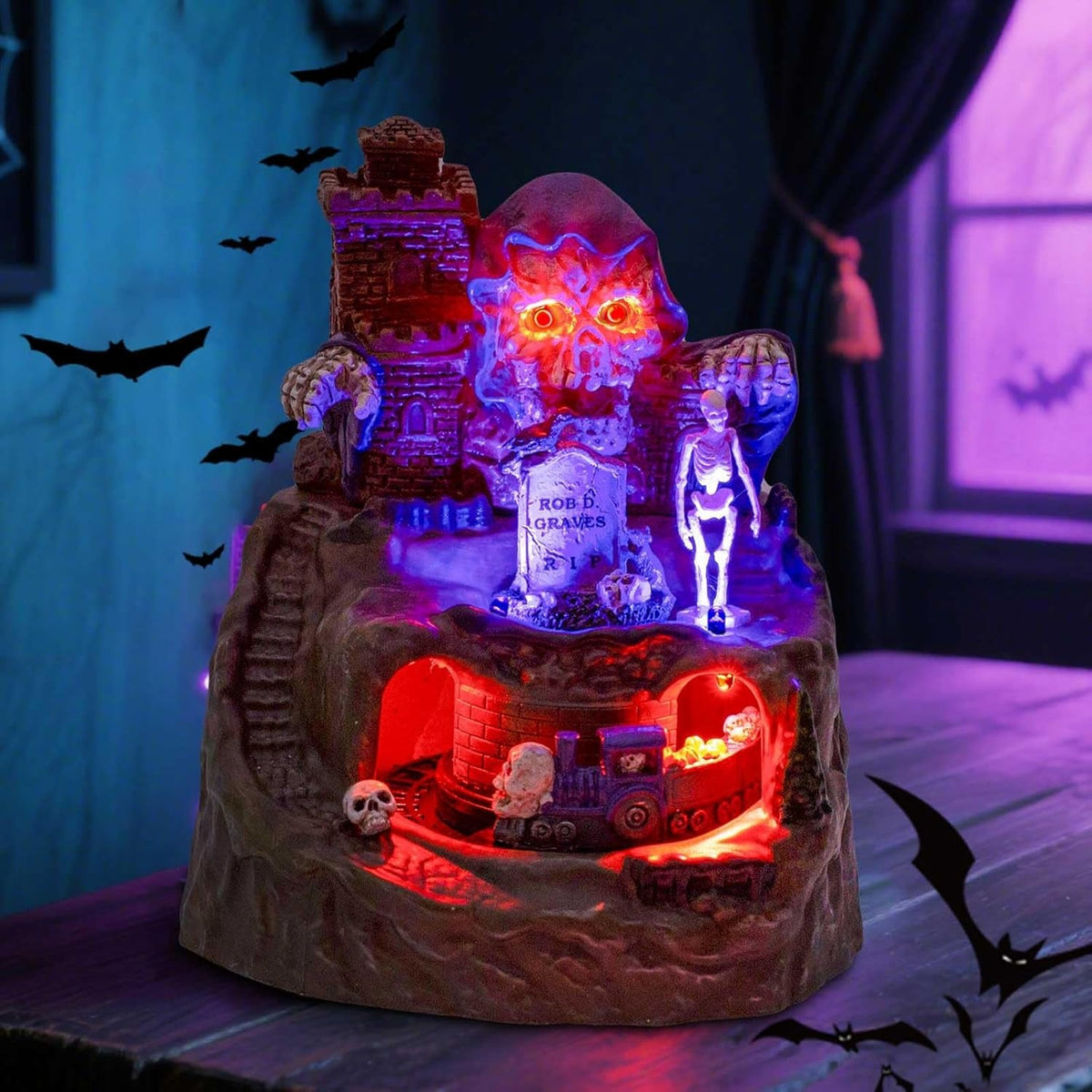 Halloween Village Animated Castle with Rotating Skeleton Train & Spooky Music - product image 5