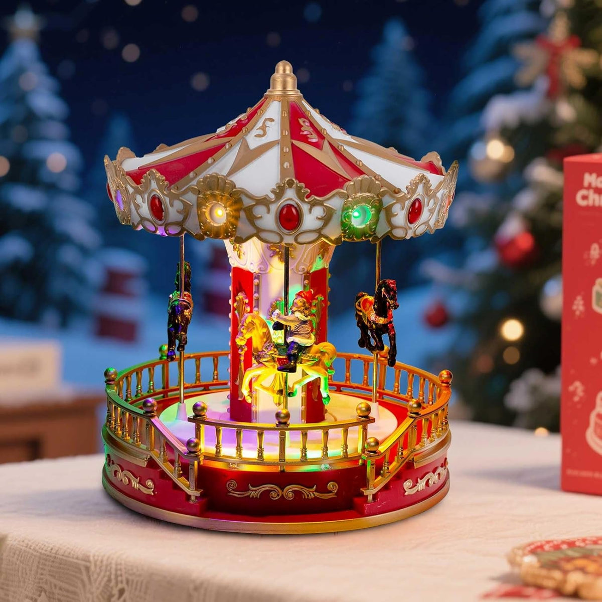 Christmas Village Animated Carousel with LED Lights & Music