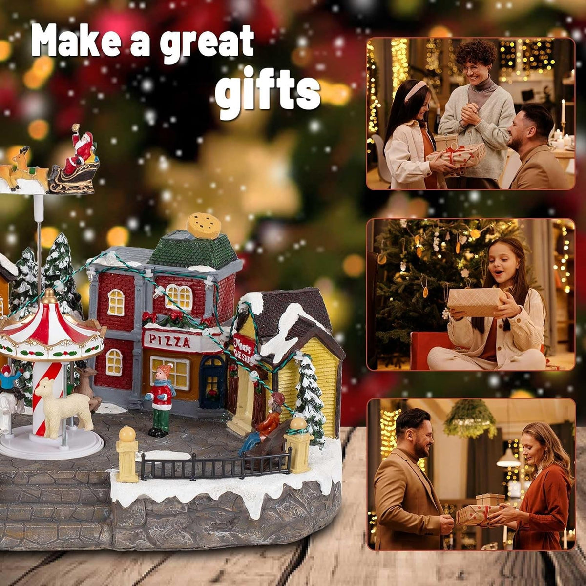 Christmas Village Musical Town Square with Rotating Carousel & Santa Sleigh - product image 6