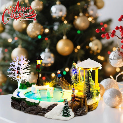 Christmas Village Musical Pond with Moving Swans & LED Lights - product image 5
