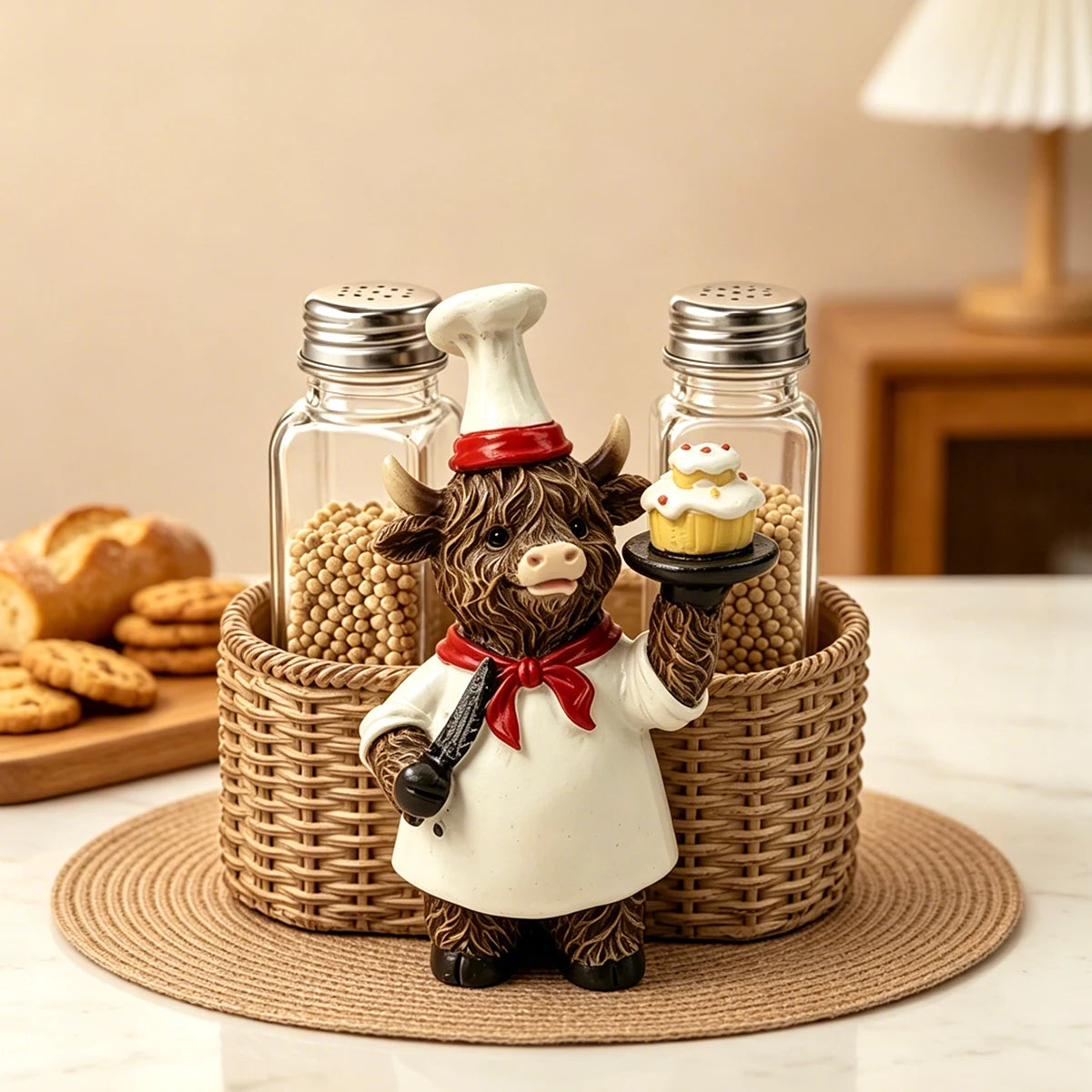 Cute Highland Cow Chef Resin Kitchen Utensil Holder & Organizer Decor