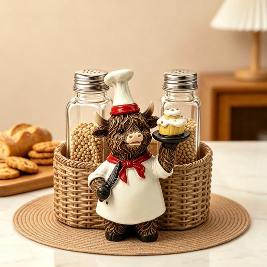 Cute Highland Cow Chef Resin Kitchen Utensil Holder & Organizer Decor