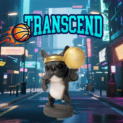 Basketball French Bulldog Figurine with Golden Headband and Basketball, Cute Sporty Home Decor for Dog Lovers Collectible Toy