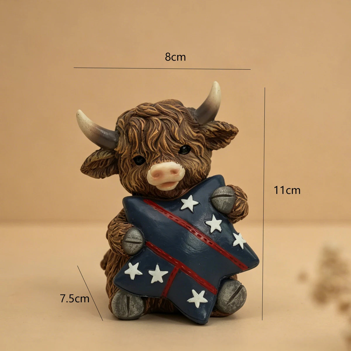 Highland Cow Resin Figurine with Patriotic Star for Home & Garden - product image 2