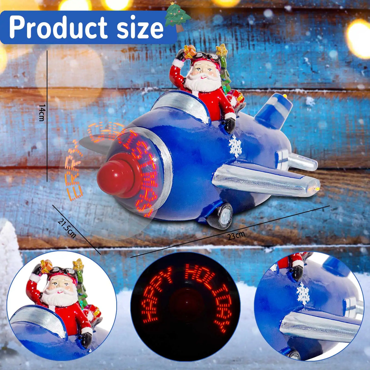 Christmas LED Rotating Santa Claus Airplane Tabletop Decor with "Merry Christmas" Light Effect - product image 3