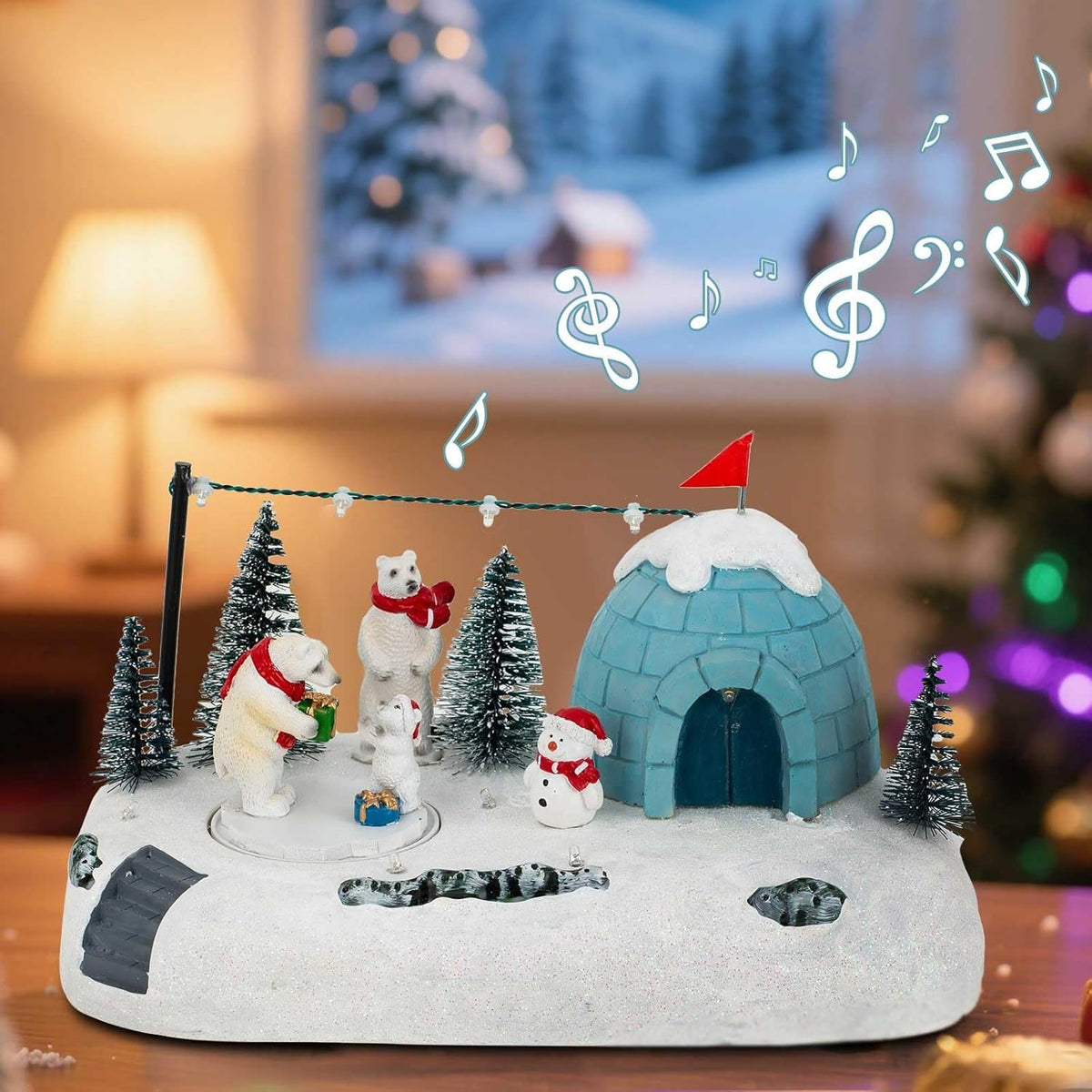 Christmas Village Animated Polar Bear Igloo with LED Light String ＆ Music - product image 6