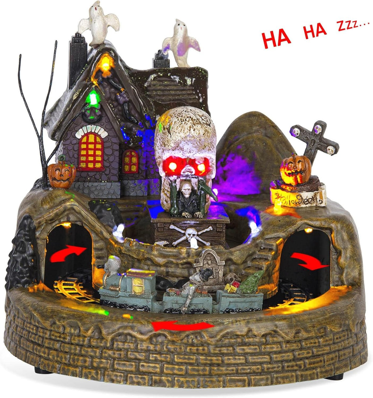 Halloween Spooky Village Animated Castle with Rotating Skeleton Train & LED Lights - product image 5