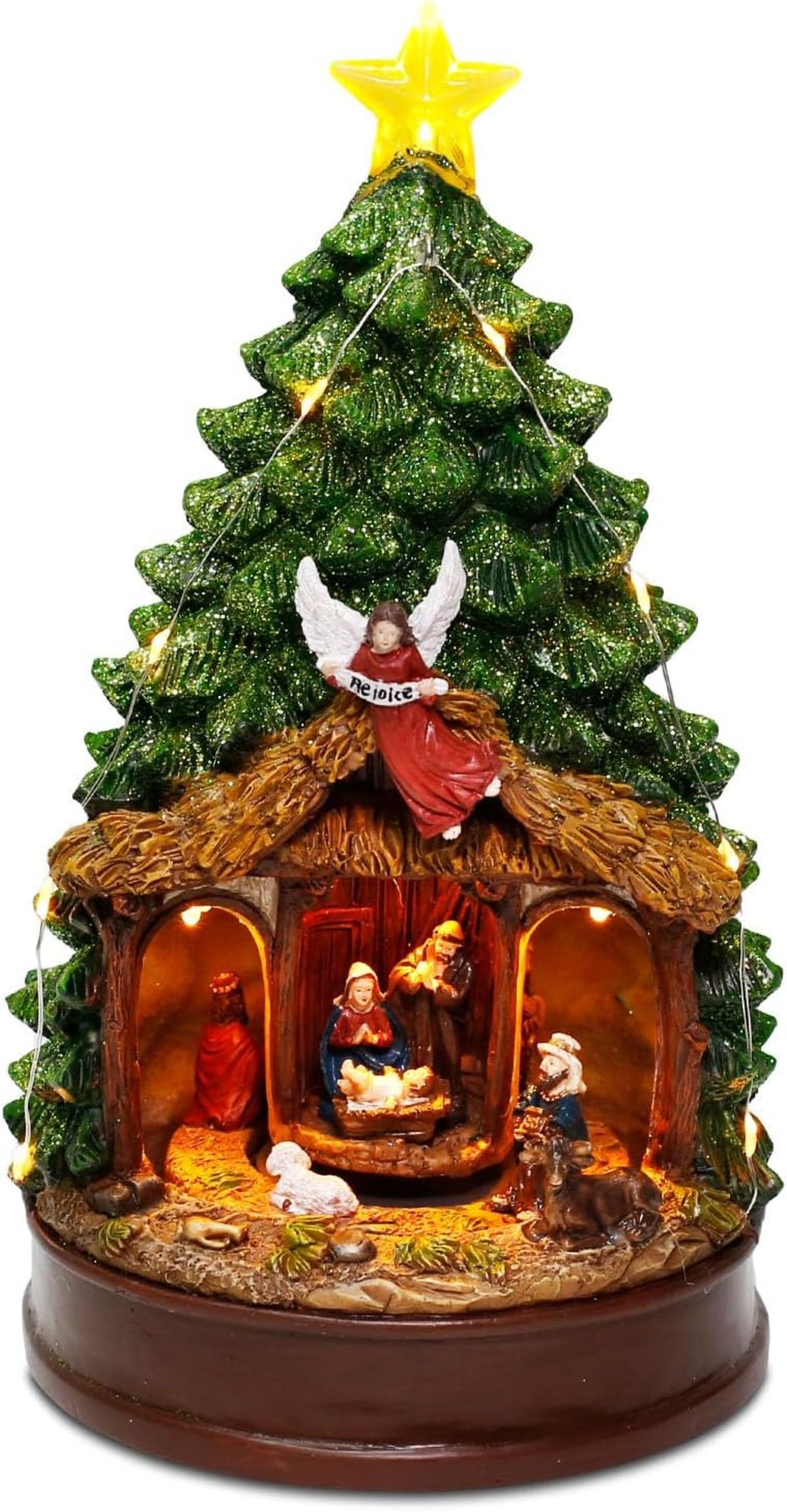 Christmas Tree LED Lighted Nativity Scene Tabletop Centerpiece with Angel & Star Topper - product image 2