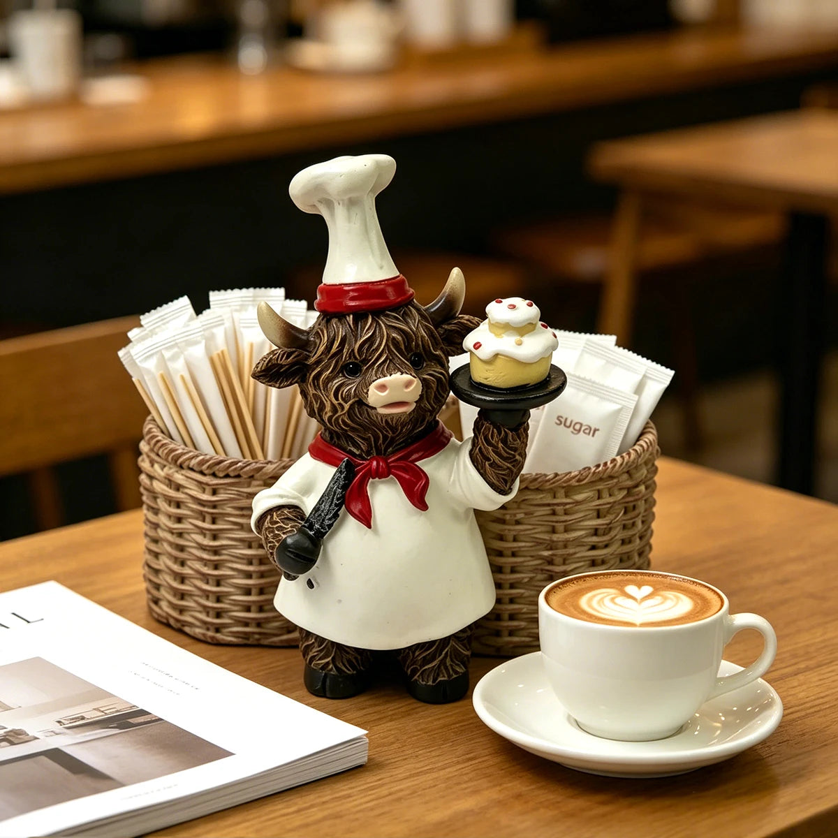 Cute Highland Cow Chef Resin Kitchen Utensil Holder & Organizer Decor - product image 2