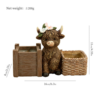 Cute Highland Cow Succulent Planter Resin Flower Pot for Home & Garden Decor - product image 5