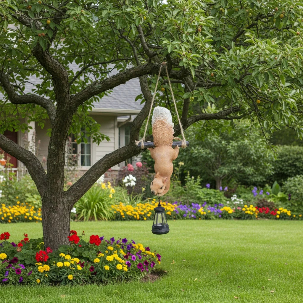 Hanging Squirrel Solar Lantern Garden Statue Whimsical Tree Decor - product image 4