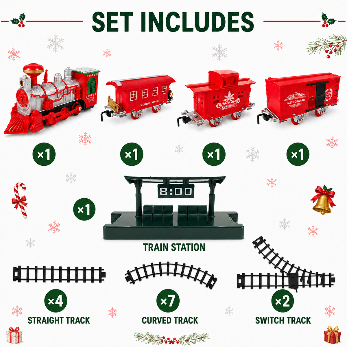 Vintage Red Christmas Train Set with Smoke, Lights & Music - product image 4