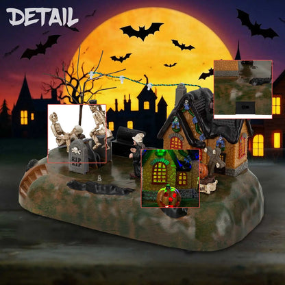 Halloween Musical Village with Moving Seesaw Skeletons & LED Lights - product image 5