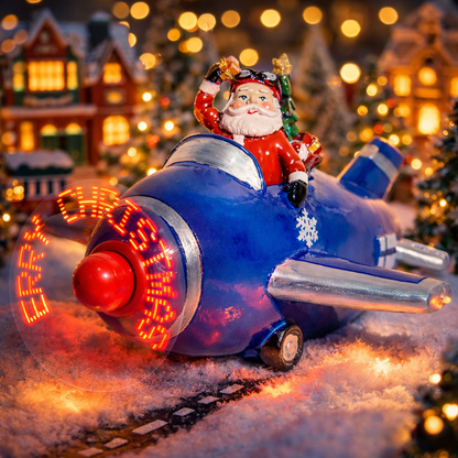 Christmas LED Rotating Santa Claus Airplane Tabletop Decor with "Merry Christmas" Light Effect