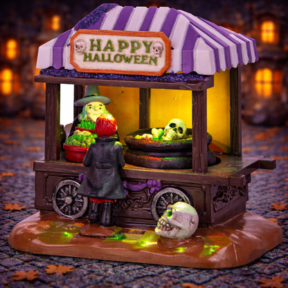 Halloween Village Animated Cauldron Witch Stall with Music and LED lights