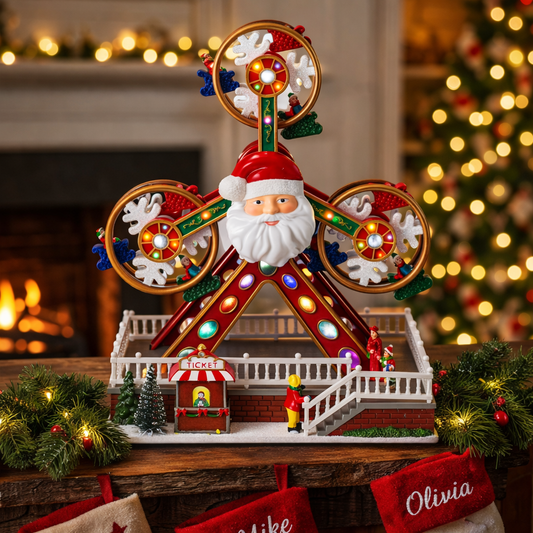 Animated Musical Santa Ferris Wheel Christmas Village with LED Lights