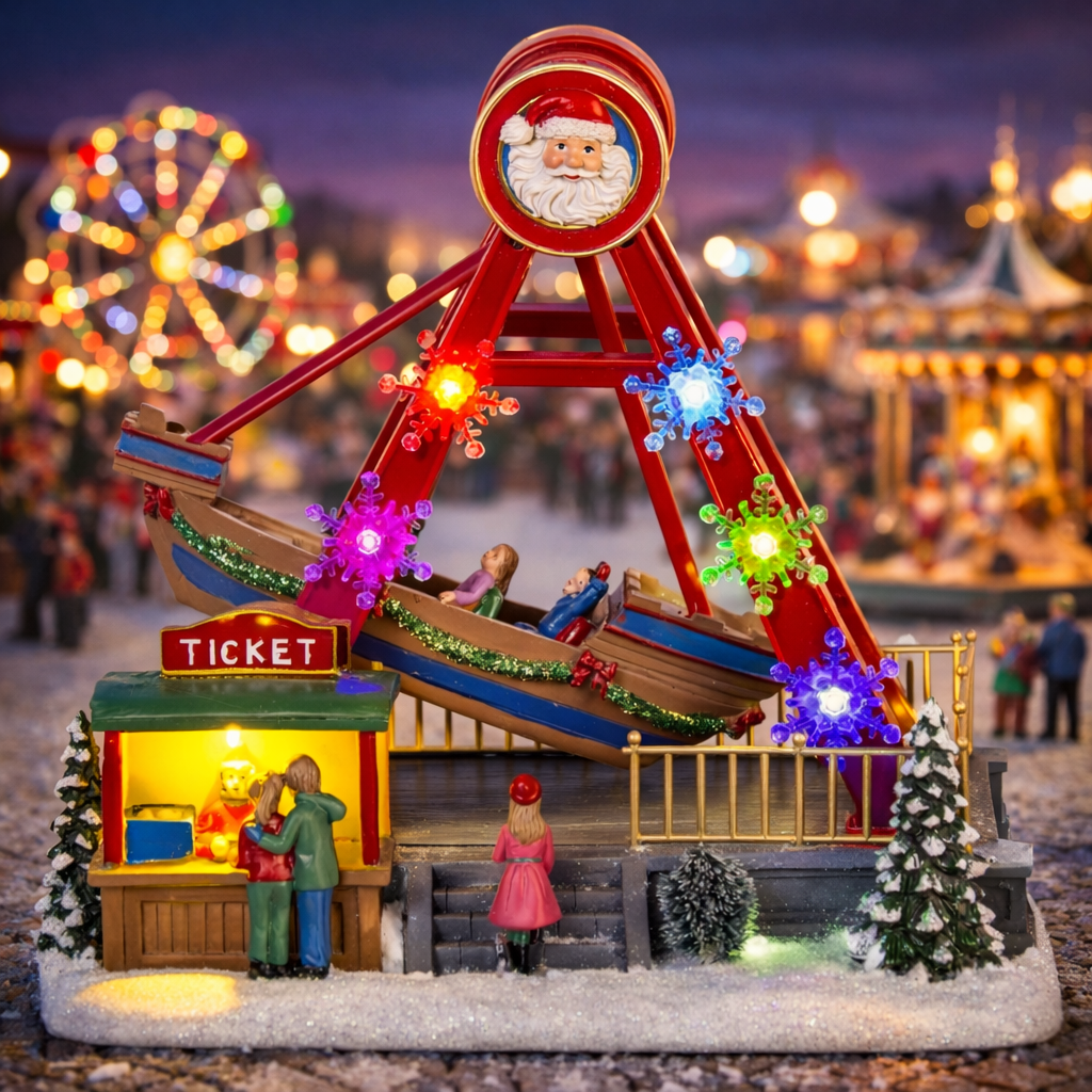 Animated Christmas Pirate Ship Village Decor with LED Lights & Music | innodept12