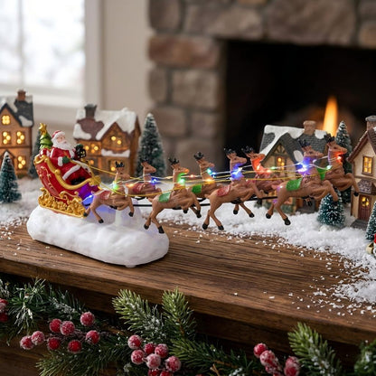 Christmas 14" Lighted Santa Sleigh with 8 Flying Reindeer & RGB LEDs