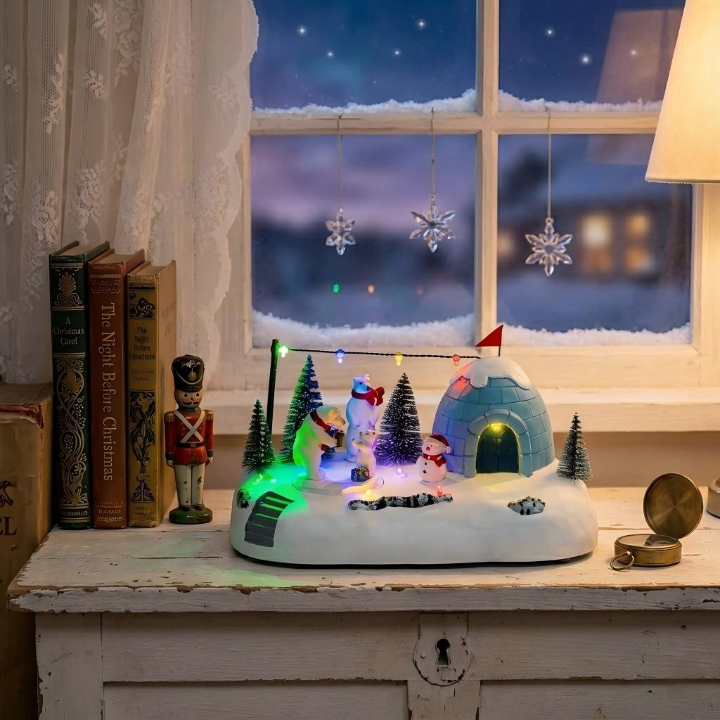 Christmas Village Animated Polar Bear Igloo with LED Light String ＆ Music - product image 7