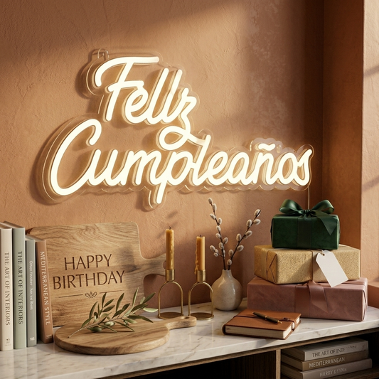 LED Neon Sign Feliz Cumpleaños Spanish Happy Birthday Light Decor for Party & Events