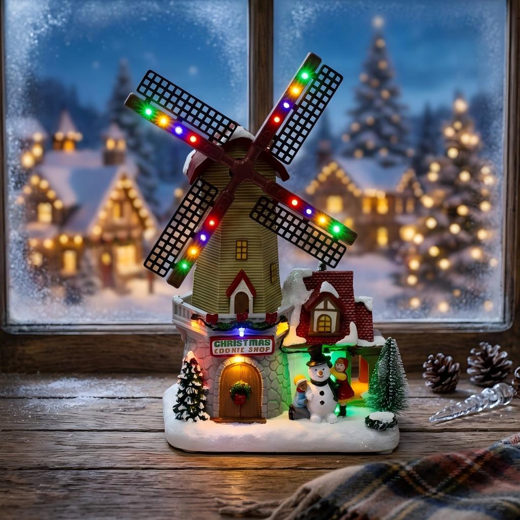 Christmas Village Animated Windmill Cookie Shop with Rotating Sails