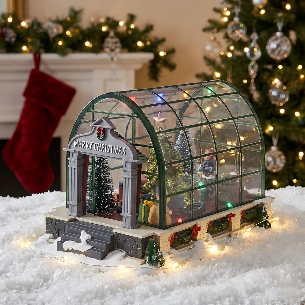 Musical Animated Christmas Village Greenhouse with Rotating Train & LED | innodept12
