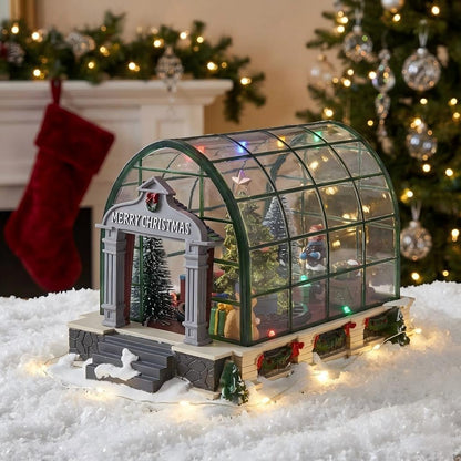 Musical Animated Christmas Village Greenhouse with Rotating Train & LED | innodept12