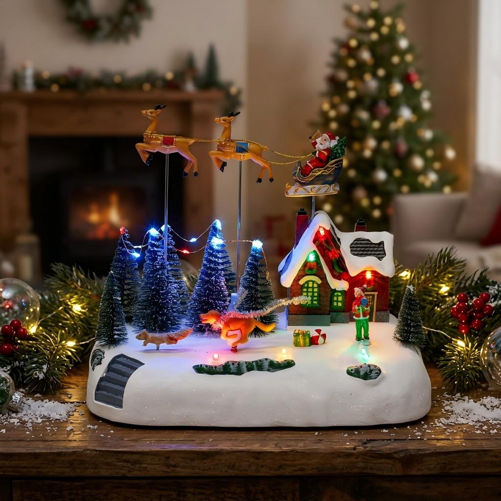 Animated Christmas Village with Flying Santa & Running Animals | innodept12