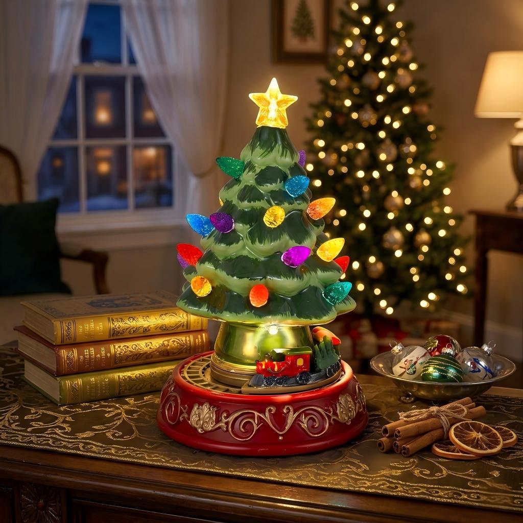 Christmas Village Musical Tree With Rotating Train & LED Lights