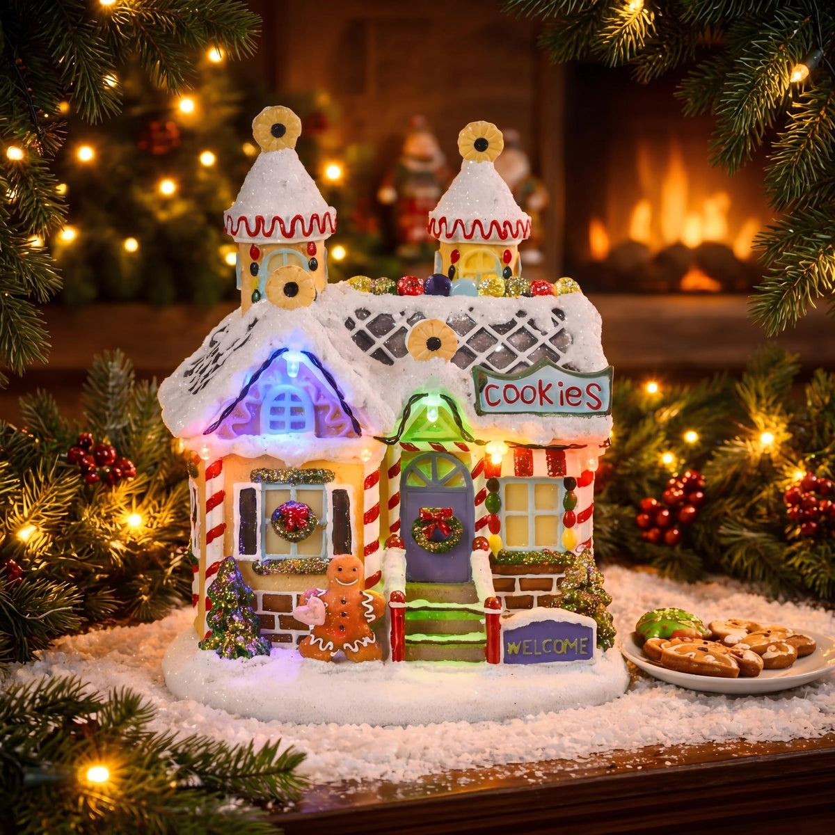 Christmas Village Gingerbread Cookie House with LED Lights
