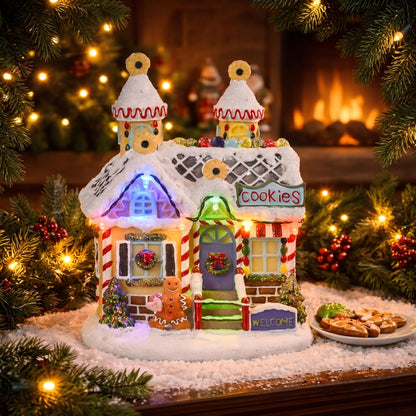 Christmas Village Gingerbread Cookie House with LED Lights
