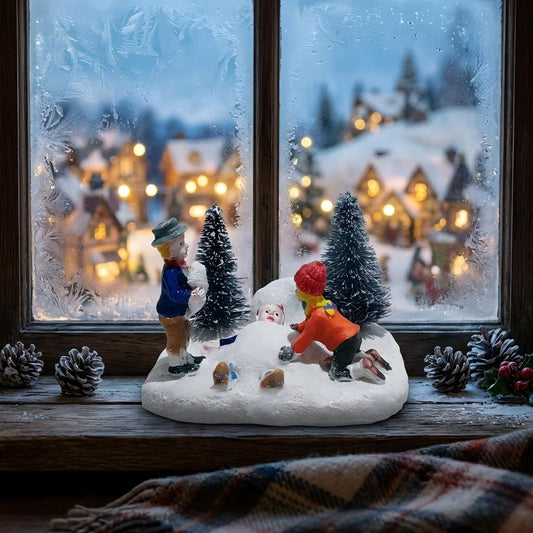 Christmas Village Accessory Kids Playing Snow