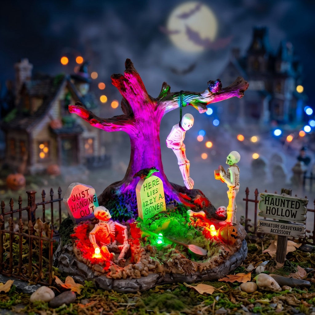 Halloween Village Hanging Skeleton Tree with LED Lights