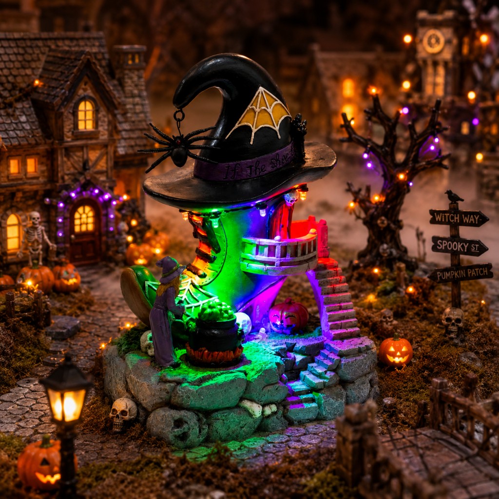 Halloween Village Musical Witch Shoe House with LED Lights - product image 5