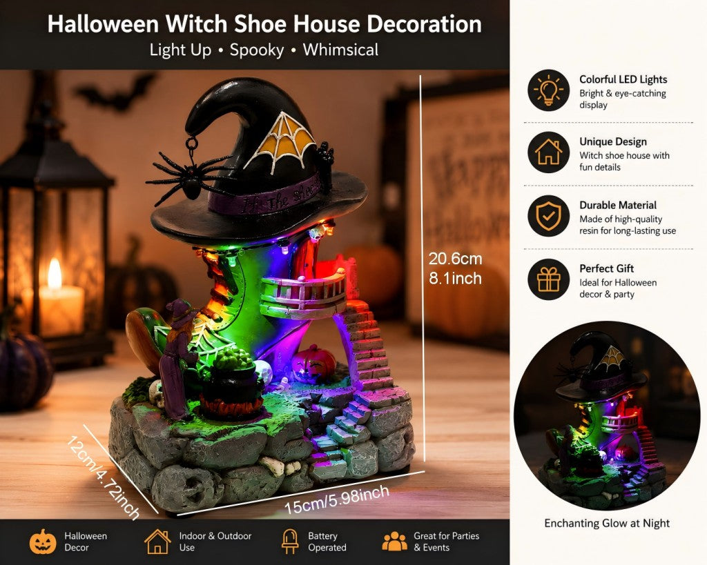 Halloween Village Musical Witch Shoe House with LED Lights - product image 3