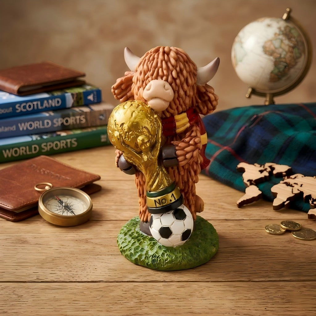 Champion Highland Cow Football Trophy Figurine for Home & Garden Decor