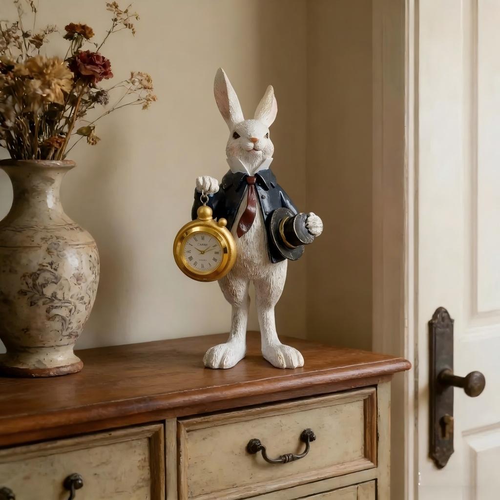 White Rabbit Pocket Watch Figurine Resin Statue for Home Decor - product image 5