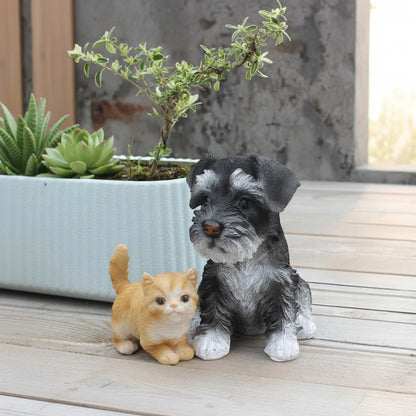 Mini Schnauzer and Ginger Kitten Figurine Set – Resin Garden Decor Statues - product image 2
