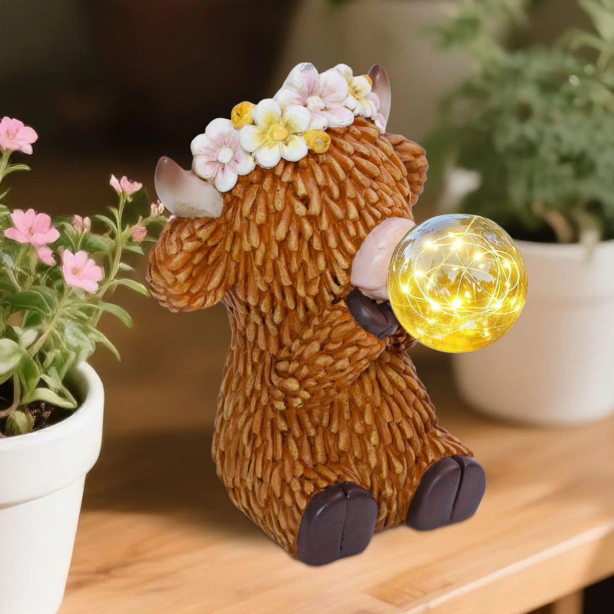 Solar Highland Cow Garden Statue with LED Globe for Outdoor Decor - product image 3