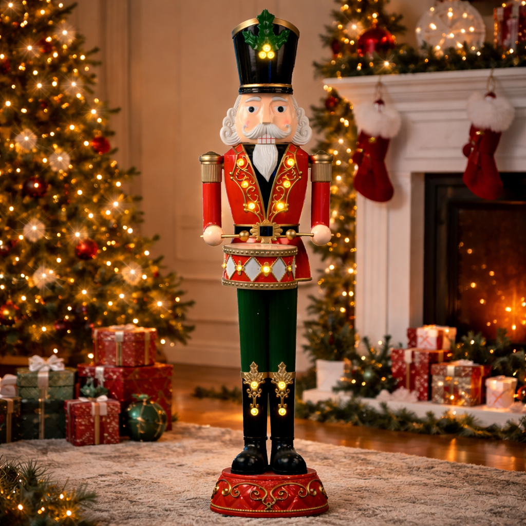 Christmas Life-Size 6ft LED Lighted Nutcracker Drummer With Music, Floor Standing Decoration