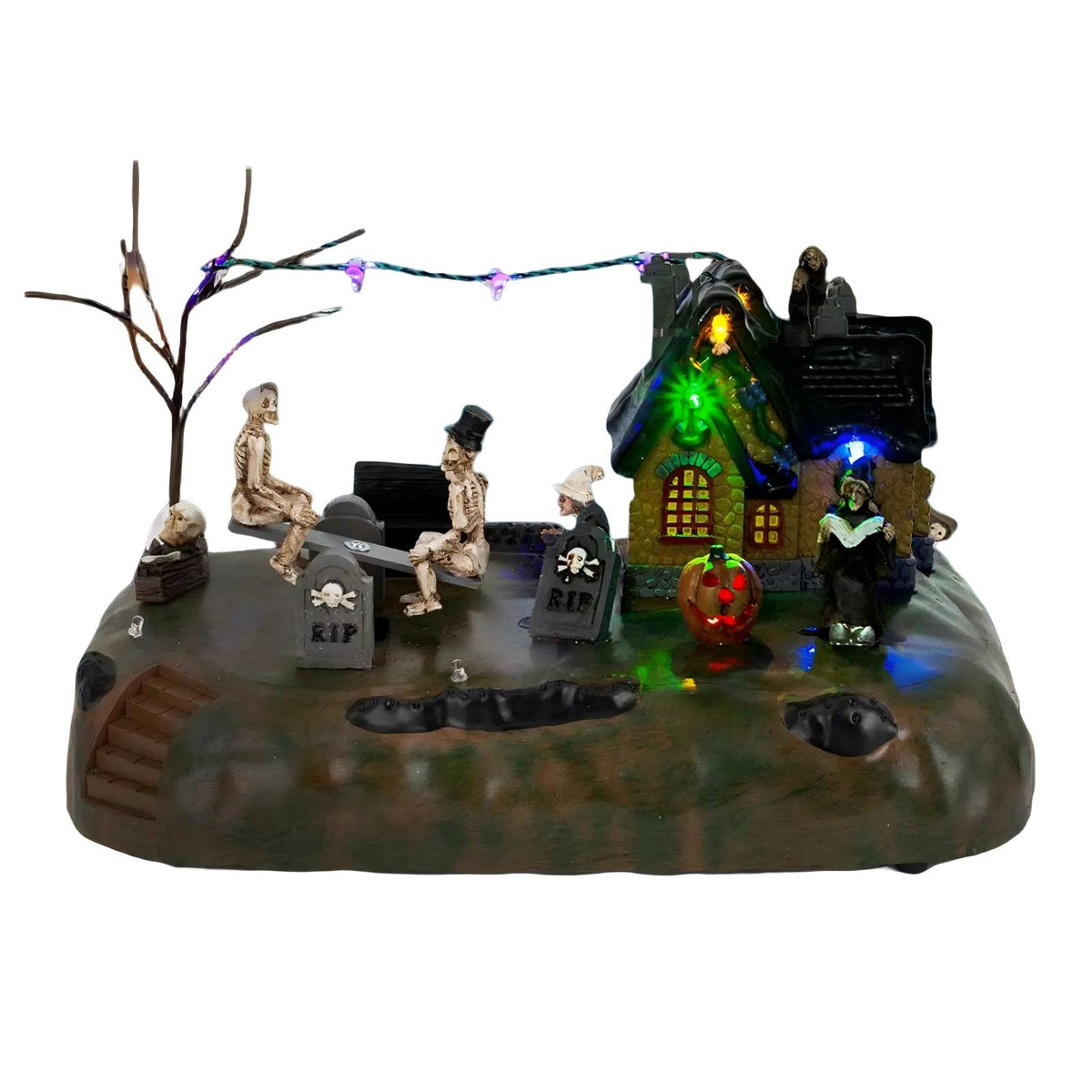 Halloween Musical Village with Moving Seesaw Skeletons & LED Lights - product image 2