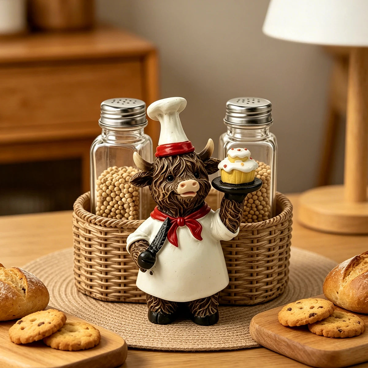 Cute Highland Cow Chef Resin Kitchen Utensil Holder & Organizer Decor - product image 3